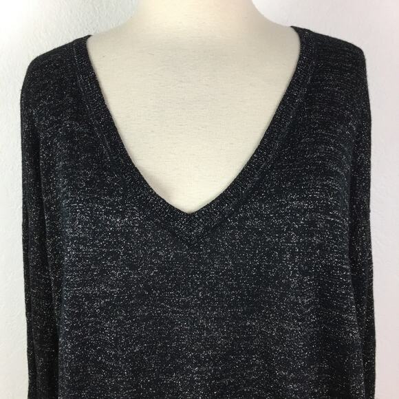 Joie Black Sparkle V Neck Sweater Large - Picture 3 of 7